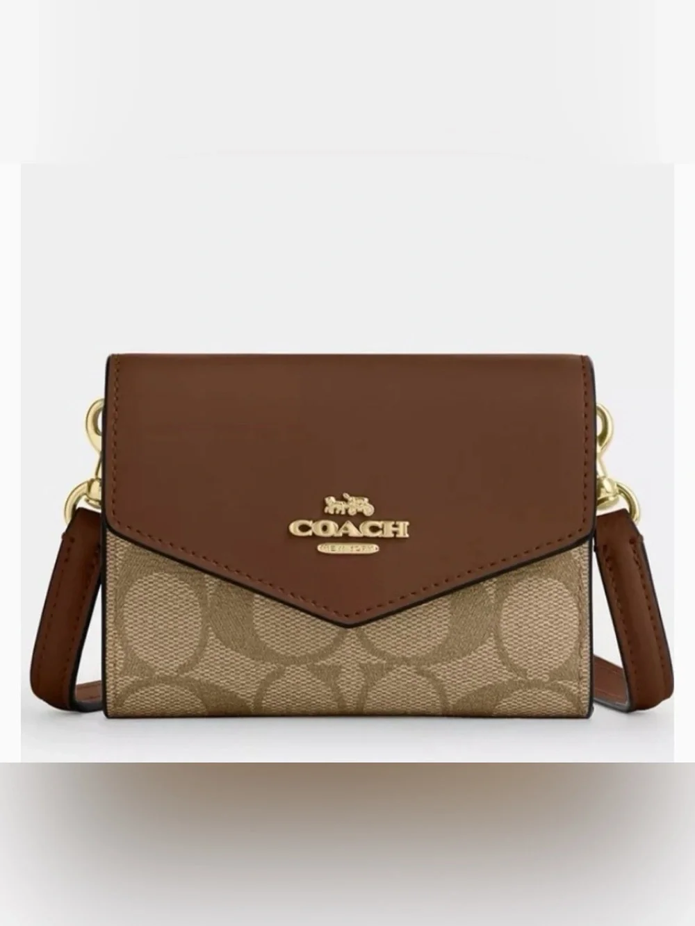 Coach Brown Leather Envelope Wallet / Bag  with Gold Logo NWT